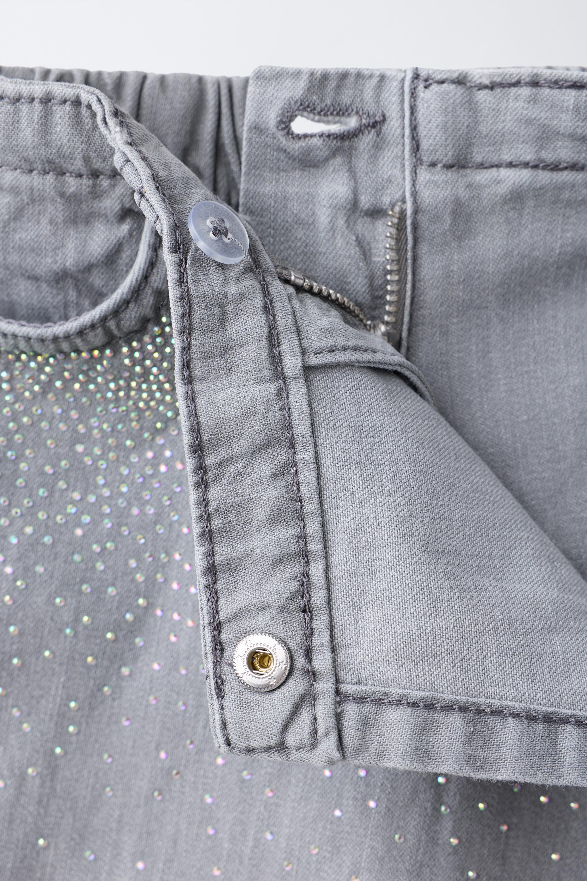 RHINESTONE DENIM BERMUDA SKIRT